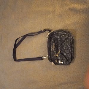 Blue/purple paisley, and Black Baggallini crossbody mini bags